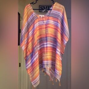 Woven Heart Poncho Top OS Boho Kimono Tassel Festival Cover Up